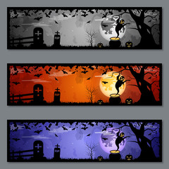 Halloween colorful banners vector templates collection