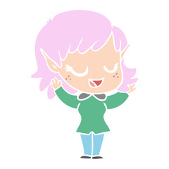 happy flat color style cartoon elf girl