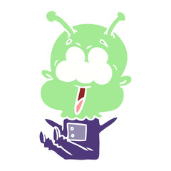 happy flat color style cartoon alien