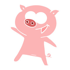 cheerful dancing pig flat color style cartoon