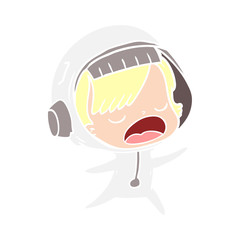 flat color style cartoon talking astronaut woman