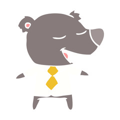 flat color style cartoon bear wearing shirt and tie