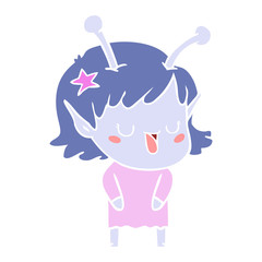 happy alien girl flat color style cartoon