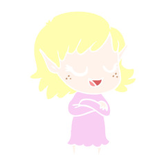 happy flat color style cartoon elf girl