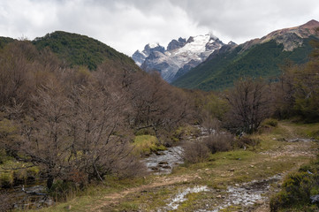 Fototapeta na wymiar Footpath leading to the mountain massif Cerro Castillo
