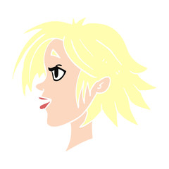 flat color illustration of a cartoon happy female face