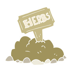 flat color illustration of a cartoon herbs sign