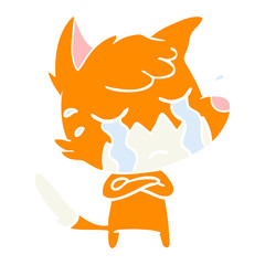 crying fox flat color style cartoon
