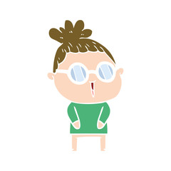 flat color style cartoon woman wearing spectacles