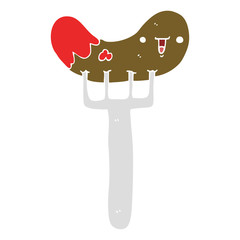 flat color style cartoon sausage and fork