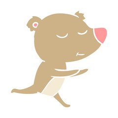 happy flat color style cartoon bear running