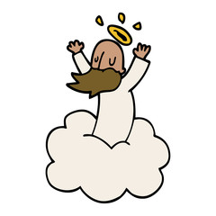 cartoon doodle god on cloud