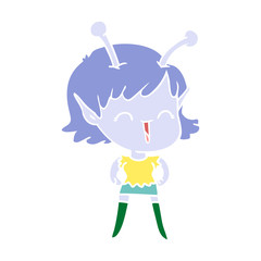 flat color style cartoon alien girl laughing