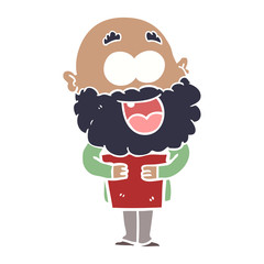 flat color style cartoon crazy happy man with beard and book