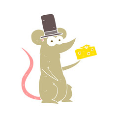flat color illustration of a cartoon mouse with cheese