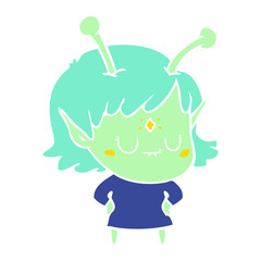 flat color style cartoon alien girl