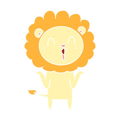 laughing lion flat color style cartoon shrugging shoulders