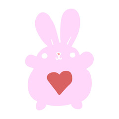 cute flat color style cartoon rabbit with love heart