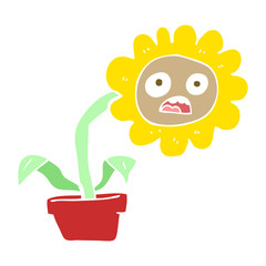 flat color illustration of a cartoon sad flower