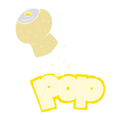 flat color illustration of a cartoon champagne cork popping