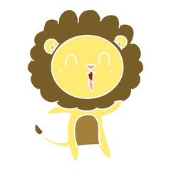 laughing lion flat color style cartoon