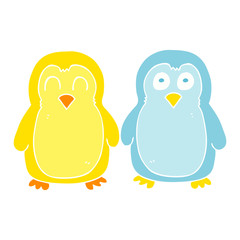 flat color illustration of a cartoon birds holding hands