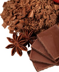 Grated Chocolate with Anise and Chocolate Blocks - Isolated