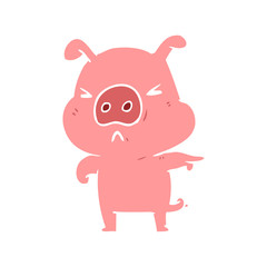 flat color style cartoon angry pig pointing