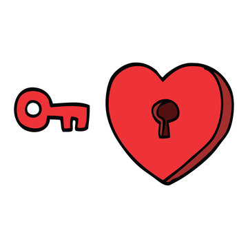 cartoon doodle heart and key