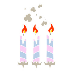 flat color illustration of a cartoon birthday cake candles