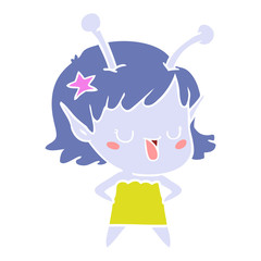 happy alien girl flat color style cartoon