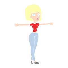flat color illustration of a cartoon woman spreading arms