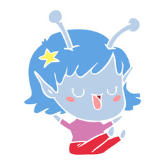 happy alien girl flat color style cartoon laughing