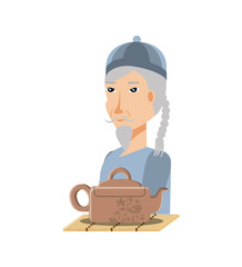 chinese old man with traditional costume and teapot