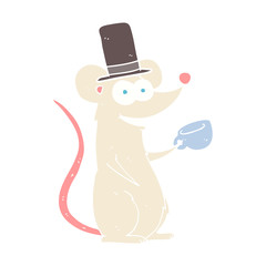 flat color illustration of a cartoon mouse with teacup