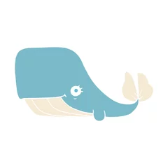 Zelfklevend Fotobehang flat color illustration of a cartoon happy whale © lineartestpilot