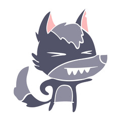 angry wolf flat color style cartoon