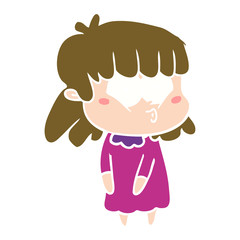 flat color style cartoon whistling girl