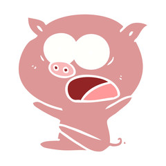 shocked flat color style cartoon pig sitting down