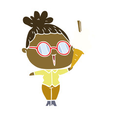 flat color style cartoon woman wearing spectacles with ice cream
