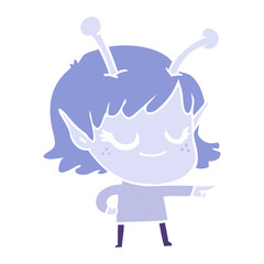 smiling alien girl flat color style cartoon