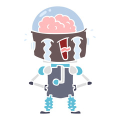 flat color style cartoon crying robot