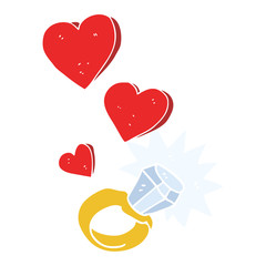 flat color illustration of a cartoon diamond engagement ring