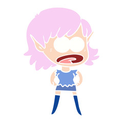 flat color style cartoon shocked elf girl