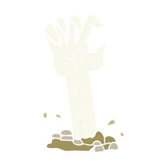 flat color illustration of a cartoon zombie hand rising from ground