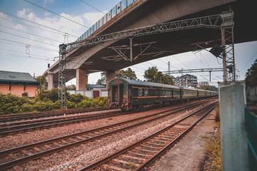 Naklejka premium Parked vintage train parked in the park