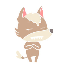 flat color style cartoon wolf showing teeth