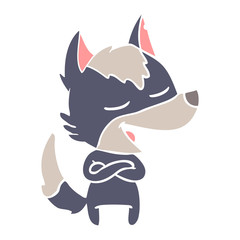 flat color style cartoon wolf laughing
