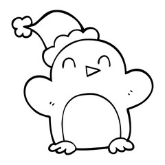 line drawing cartoon christmas penguin