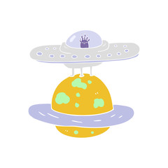 flat color illustration of a cartoon flying saucer